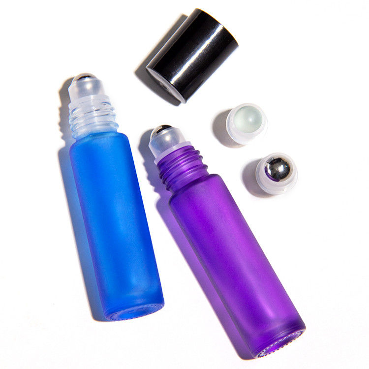 Botellas de vidrio de 10 ml de color arcoíris para aceite esencial con tapa cepillada