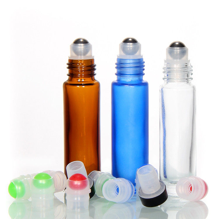 Nuevo rollo de aceite esencial botellas de vidrio bola de acero 10 ml botella de rollo de ámbar rollo en botella de perfume