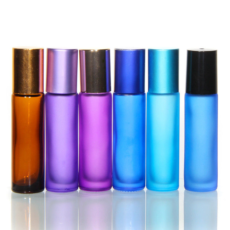 Nuevo rollo de aceite esencial botellas de vidrio bola de acero 10 ml botella de rollo de ámbar rollo en botella de perfume