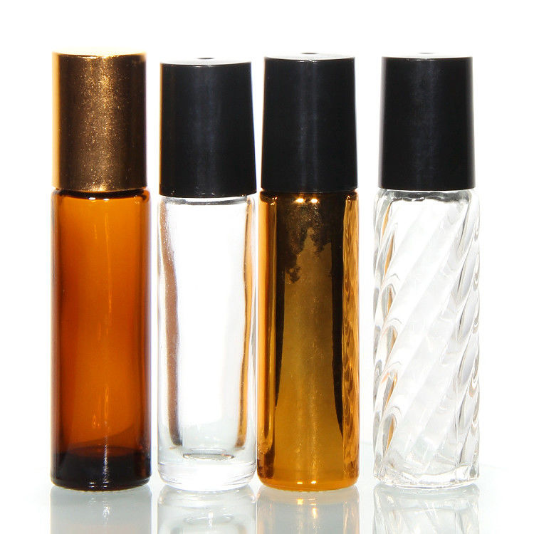 Nuevo rollo de aceite esencial botellas de vidrio bola de acero 10 ml botella de rollo de ámbar rollo en botella de perfume