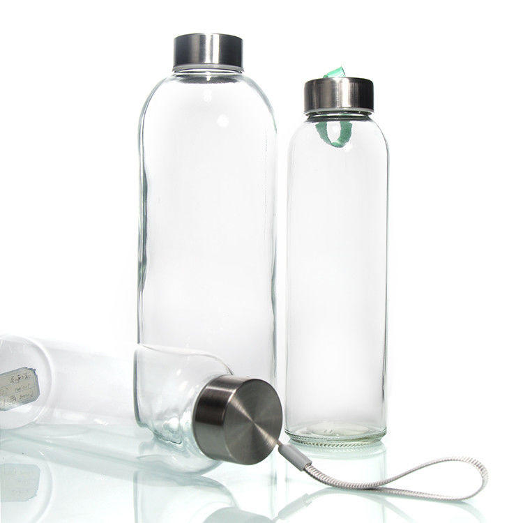 Nuevo diseño 350ml/500ml Botella de agua de vidrio de alto borosilicato con tapa de acero inoxidable