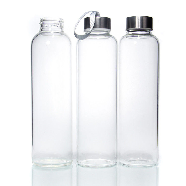 Botellas de vidrio Eco-friendly Bpa libre tapa de acero inoxidable 500ml Botella de agua de vidrio para beber