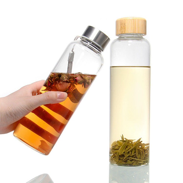 Botellas de vidrio Eco-friendly Bpa libre tapa de acero inoxidable 500ml Botella de agua de vidrio para beber