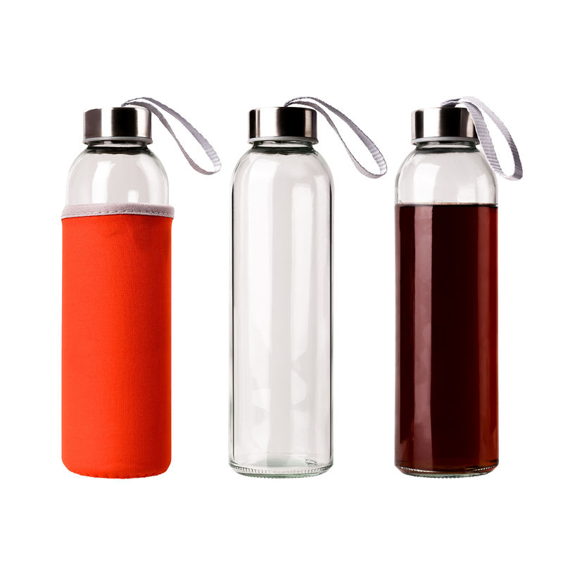 Botella de agua de vidrio de alto borosilicato con manga de silicona