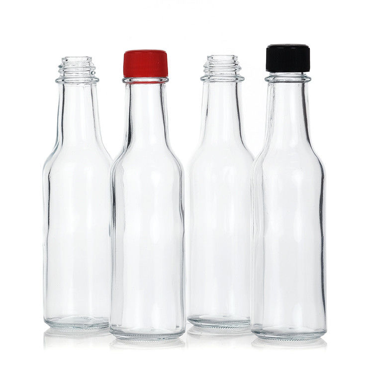 150 ml 250 ml 5 oz Ensalada Woozy Salsa caliente Botellas de vidrio mini con tapa negra a prueba de fugas