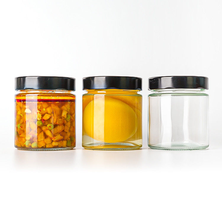 Embalaje de alimentos 4oz 6oz 9oz 13oz 17oz botellas de vidrio transparentes con tapa de vidrio congelado con tapa de metal