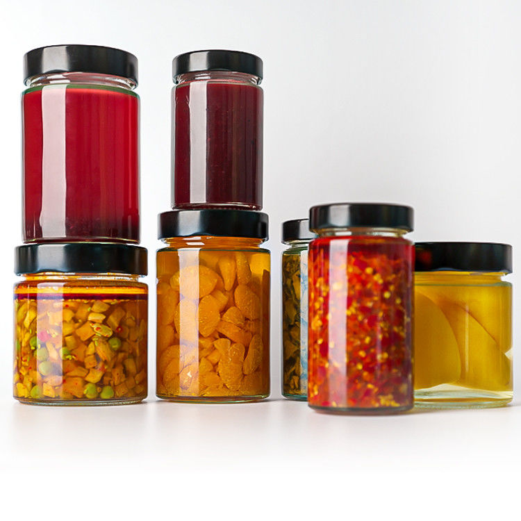 Embalaje de alimentos 4oz 6oz 9oz 13oz 17oz botellas de vidrio transparentes con tapa de vidrio congelado con tapa de metal